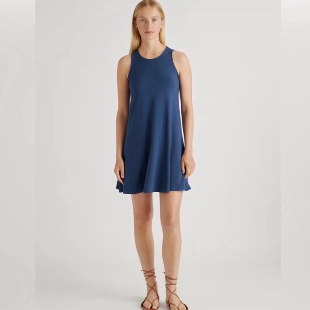 Quince Tencel Jersey Mini Swing Dress Small Navy Blue